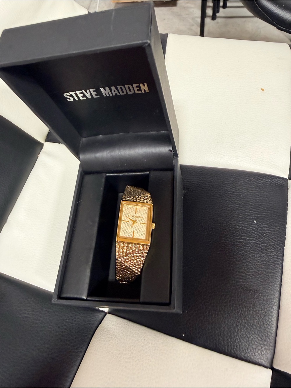 Steve Madden Men’s Gold Rectangular Mesh Bracelet Watch